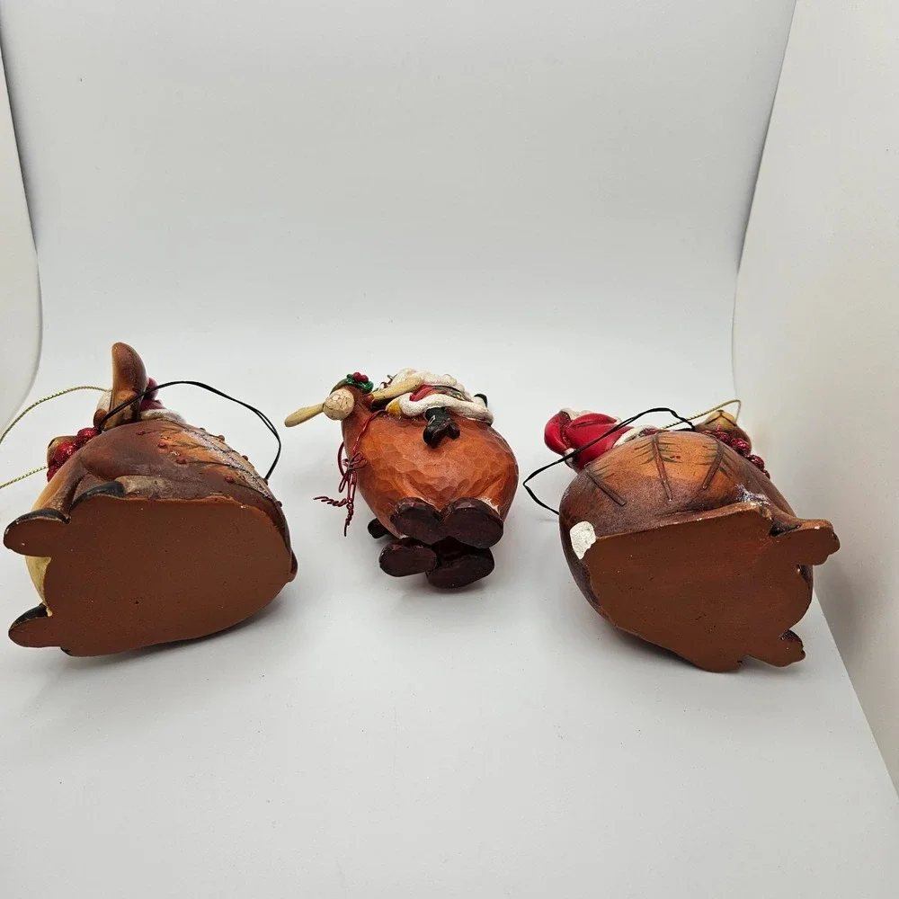 Vintage Santa Riding Woodland Animals Christmas‎ Ornaments – Set of 3